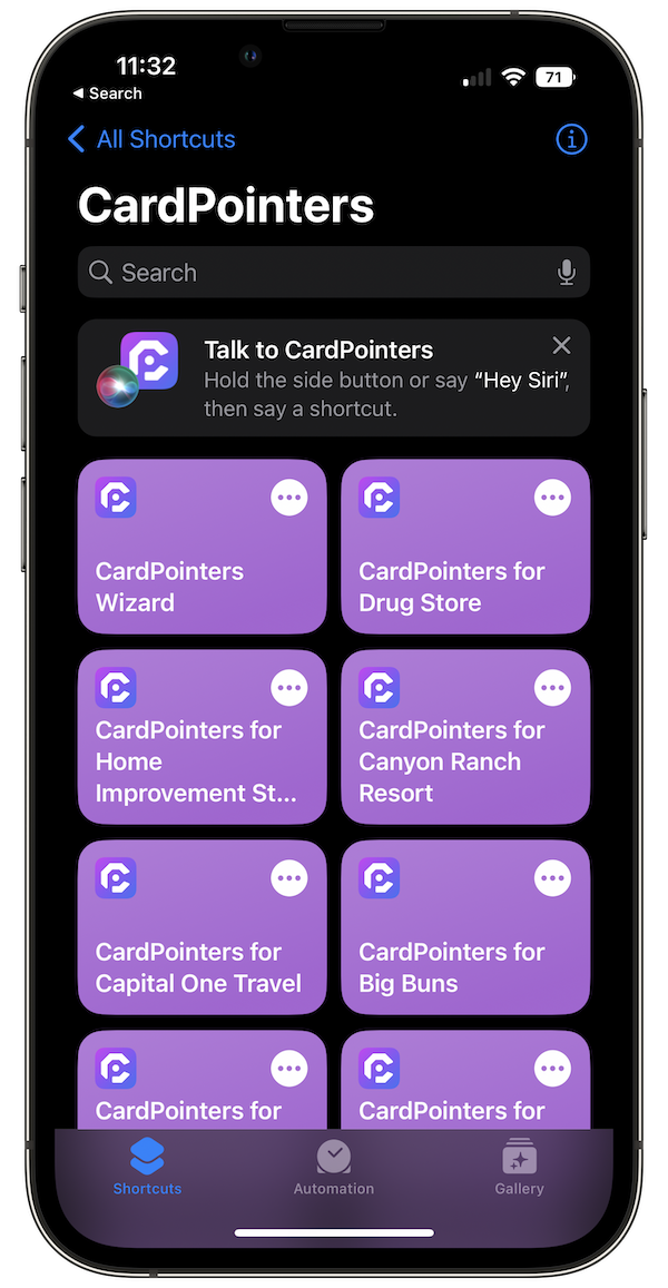 CardPointers iOS 16 App Shortcuts Screenshot 1