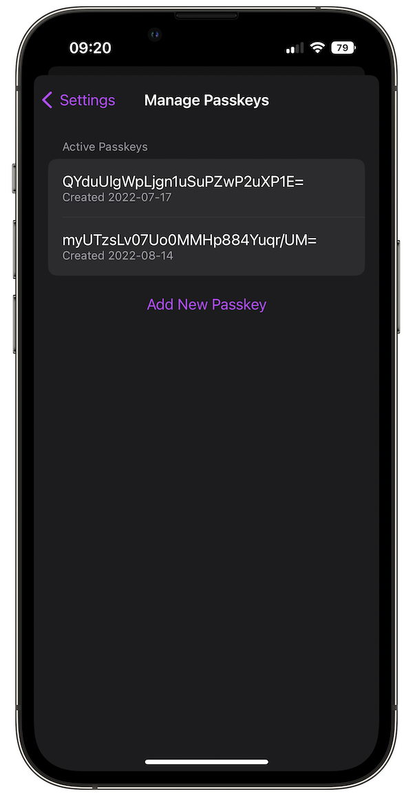 CardPointers iOS 16 Passkeys Screenshot 2