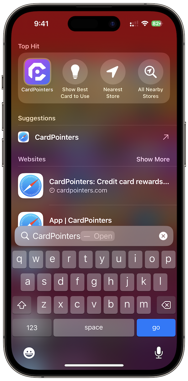 CardPointers iOS 17 Screenshot