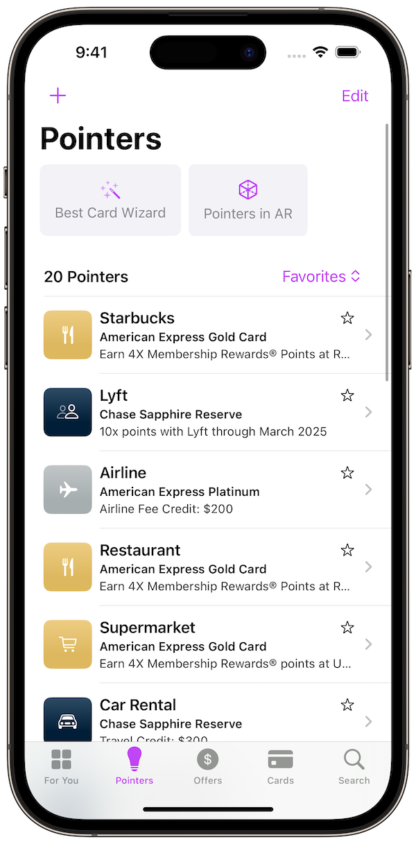 CardPointers iOS 17 Screenshot