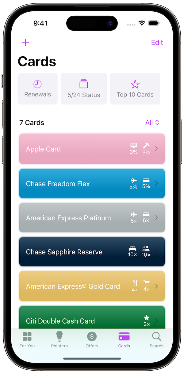 CardPointers iOS 17 Screenshot